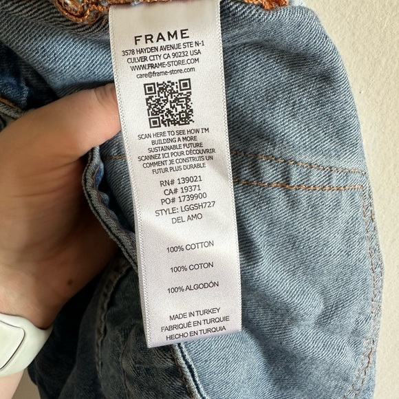 FRAME Denim Designer Blue Le Grand Garcon Cutoff Rolled Hem Jean Shorts size 34 - Picture 12 of 12